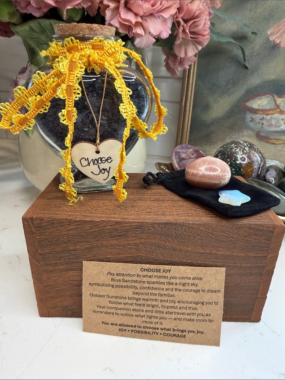 CHOOSE JOY • Blue Sandstone + Golden Sunstone Intention Jar